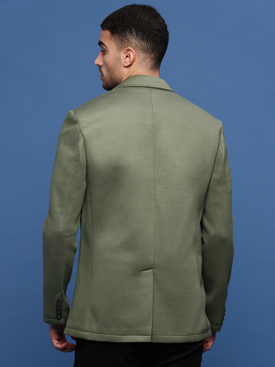 Men Green Slim Fit Single Breasted Blazer