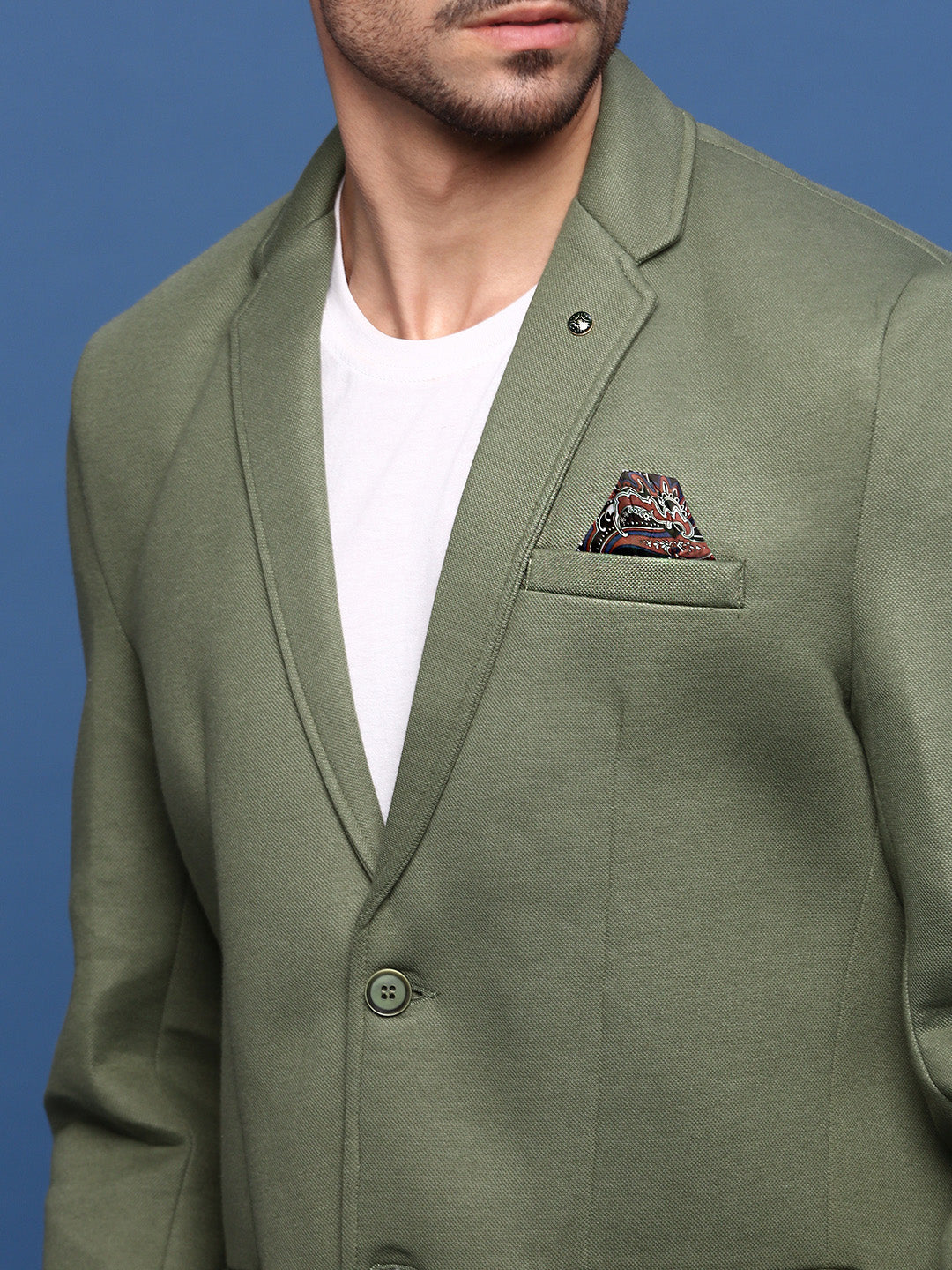 Men Green Slim Fit Single Breasted Blazer