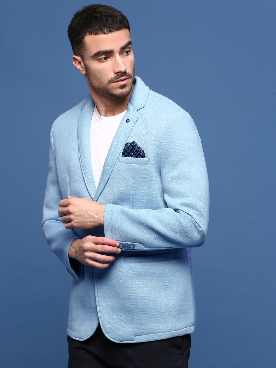 Men Blue Slim Fit Single Breasted Blazer