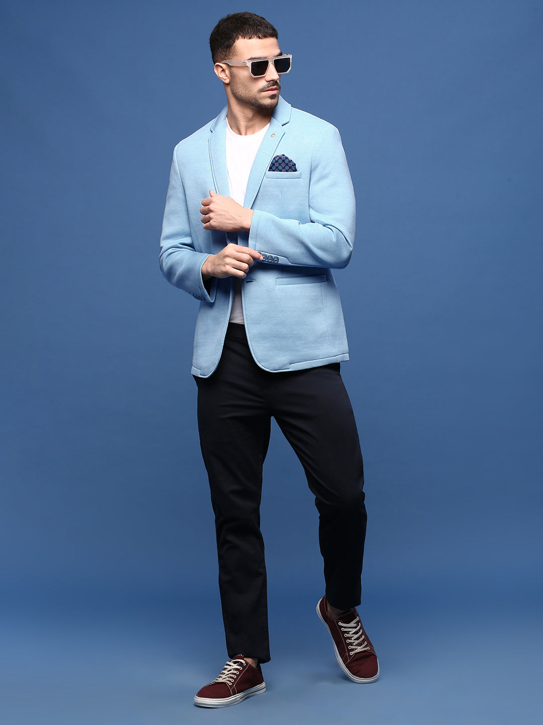 Men Blue Slim Fit Single Breasted Blazer