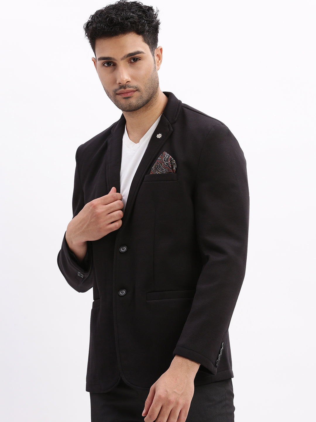 Men Solid Black Single Breasted Blazer