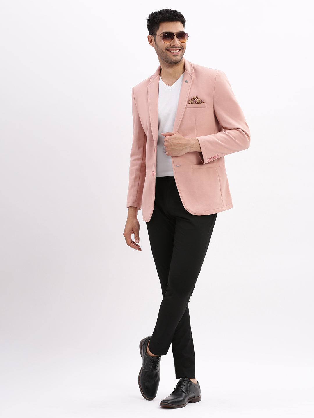 Men Solid Peach Single Breasted Blazer