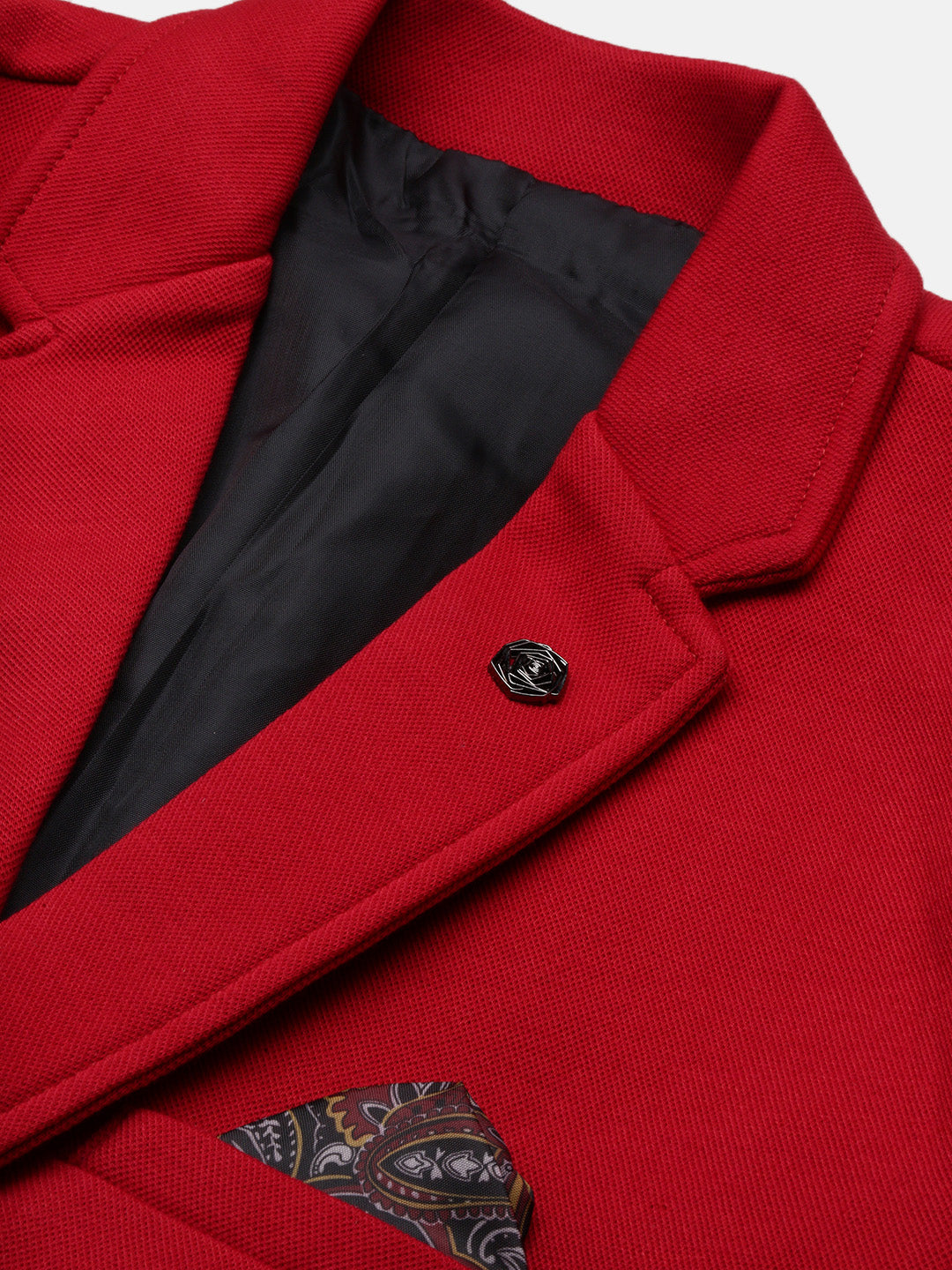 Men Solid Red Single Breasted Blazer