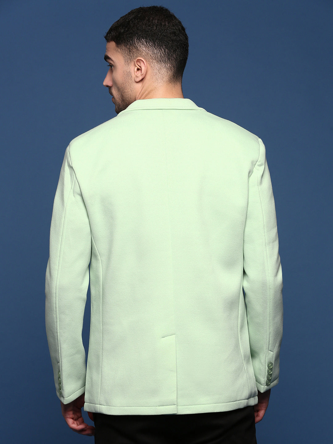 Men Sea Green Slim Fit Single Breasted Blazer