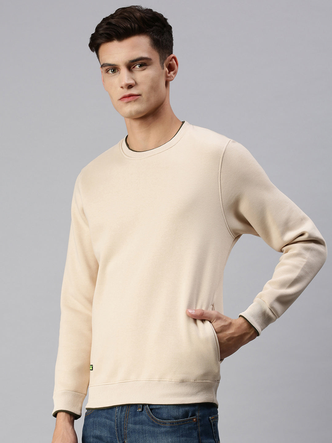 Men Solid Beige Pullover