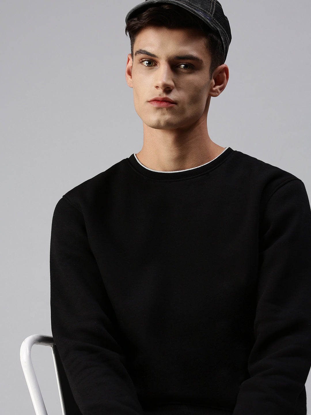 Men Solid Black Sweatshirt