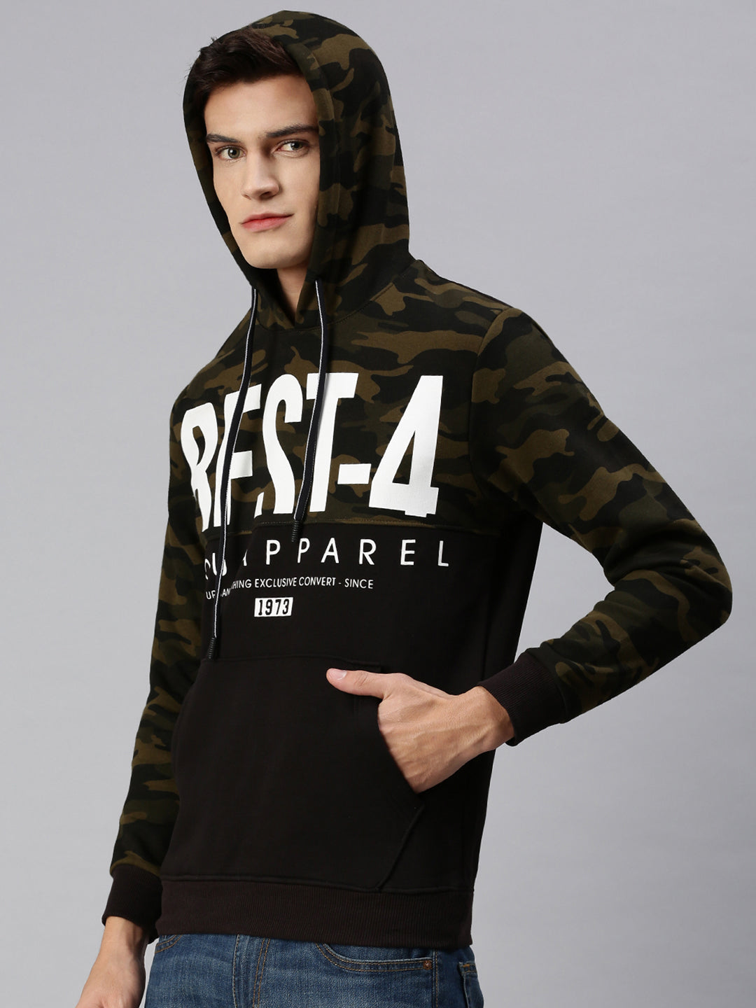 Men Hooded Typography Black Pullover