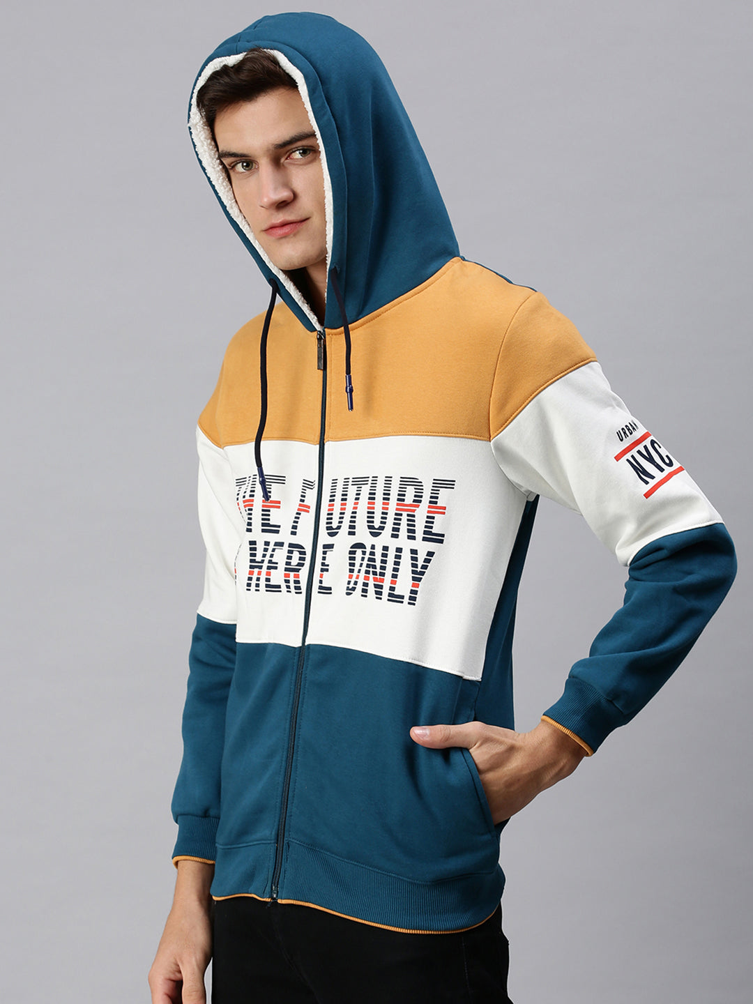 Men Hooded Colourblocked Multi Sweatshirt