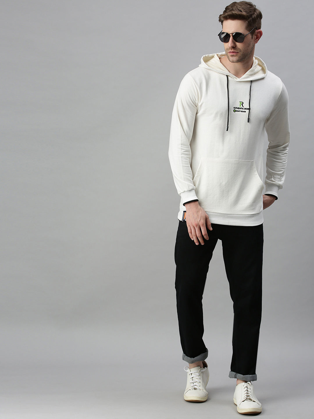 Men Printed Off White Sweatshirt