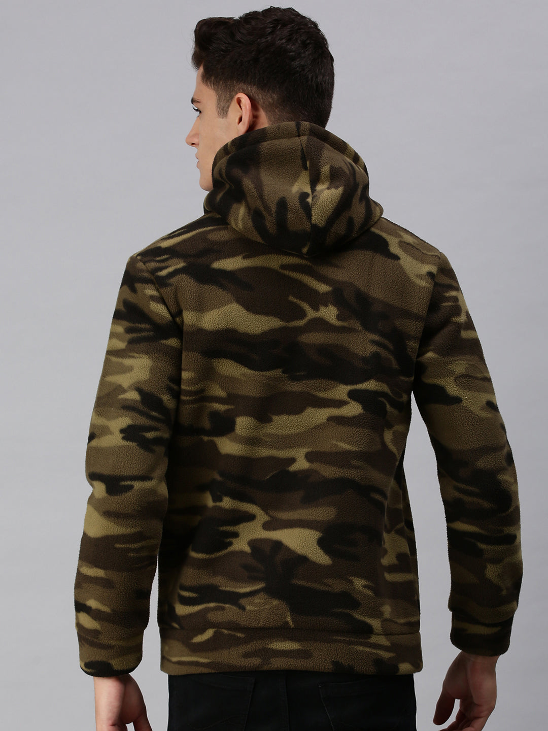Men Hooded Camouflage Green Pullover