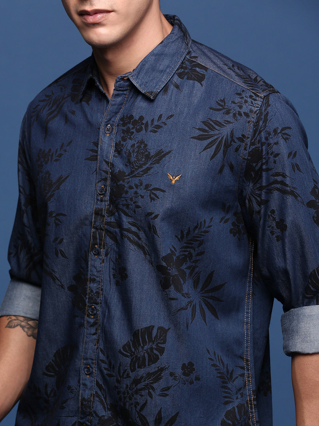 Men Floral Navy Blue Slim Fit Shirt