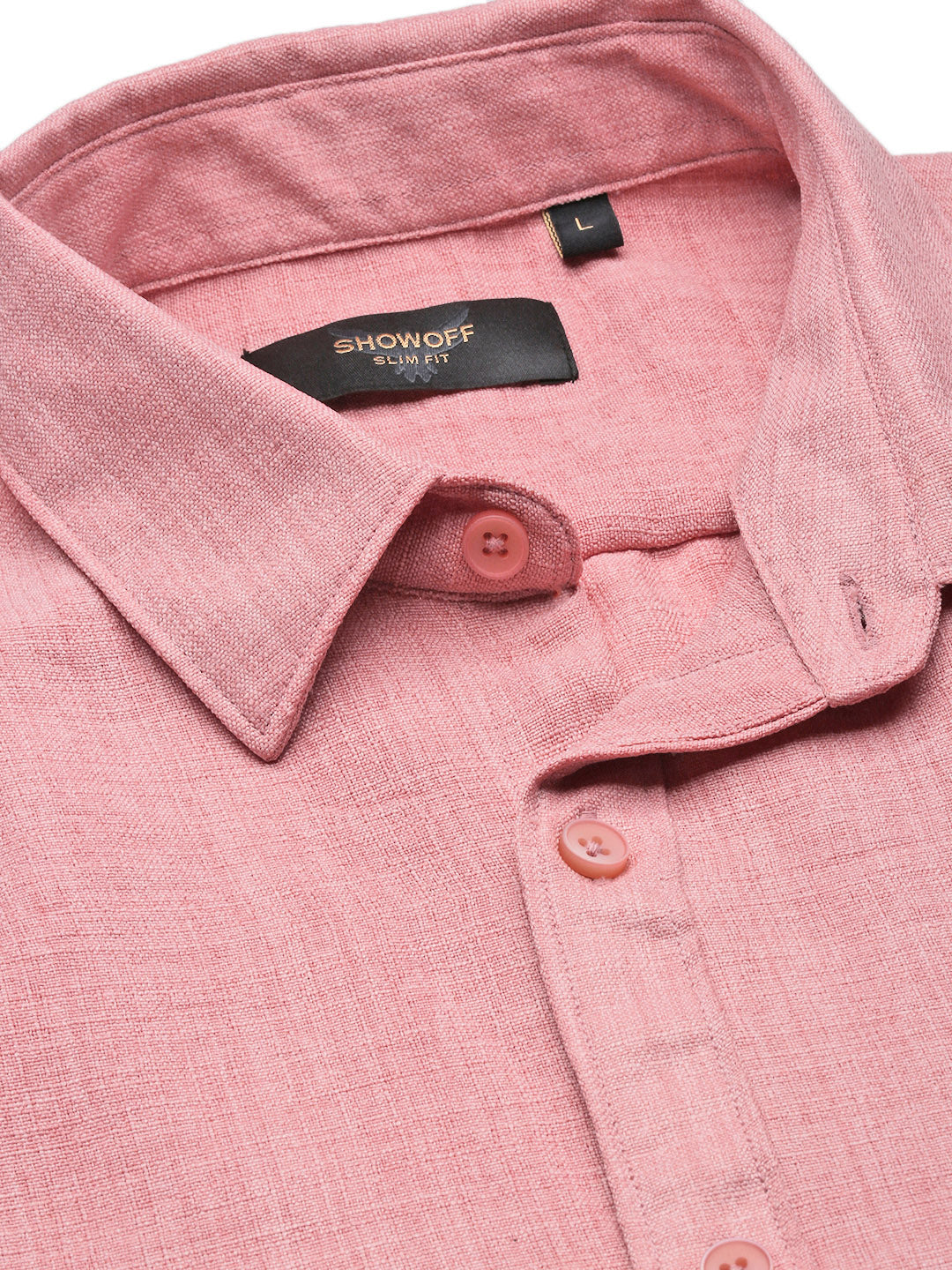 Men Solid Peach Slim Fit Shirt