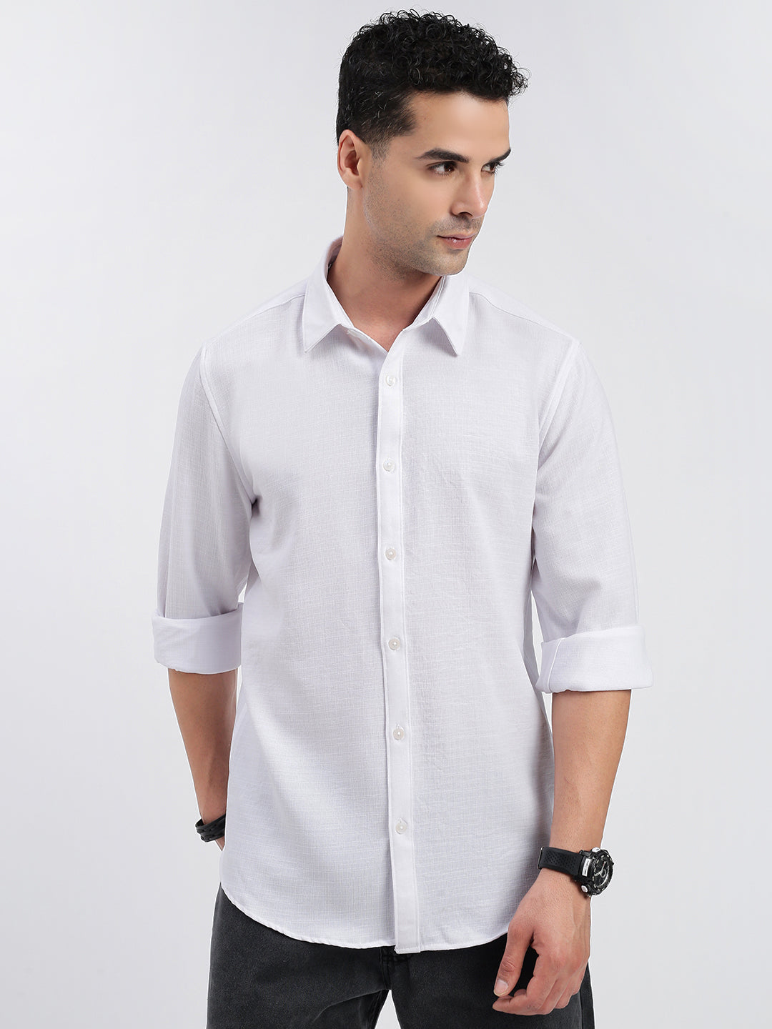 Men Solid White Slim Fit Shirt