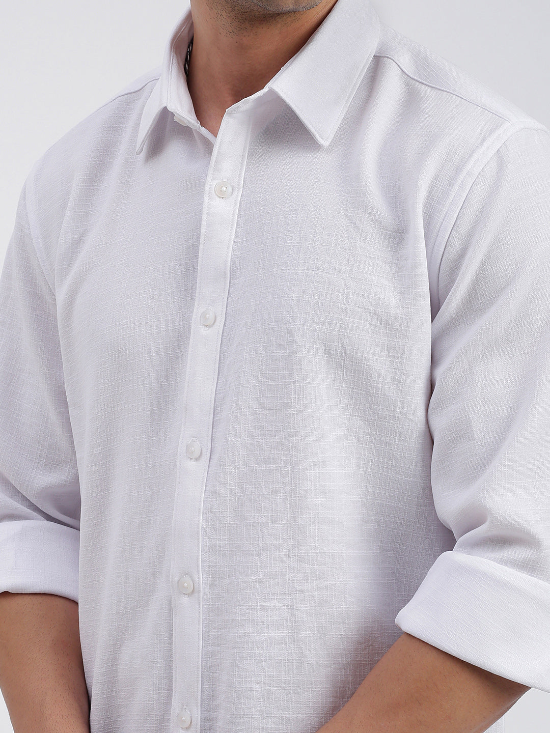 Men Solid White Slim Fit Shirt