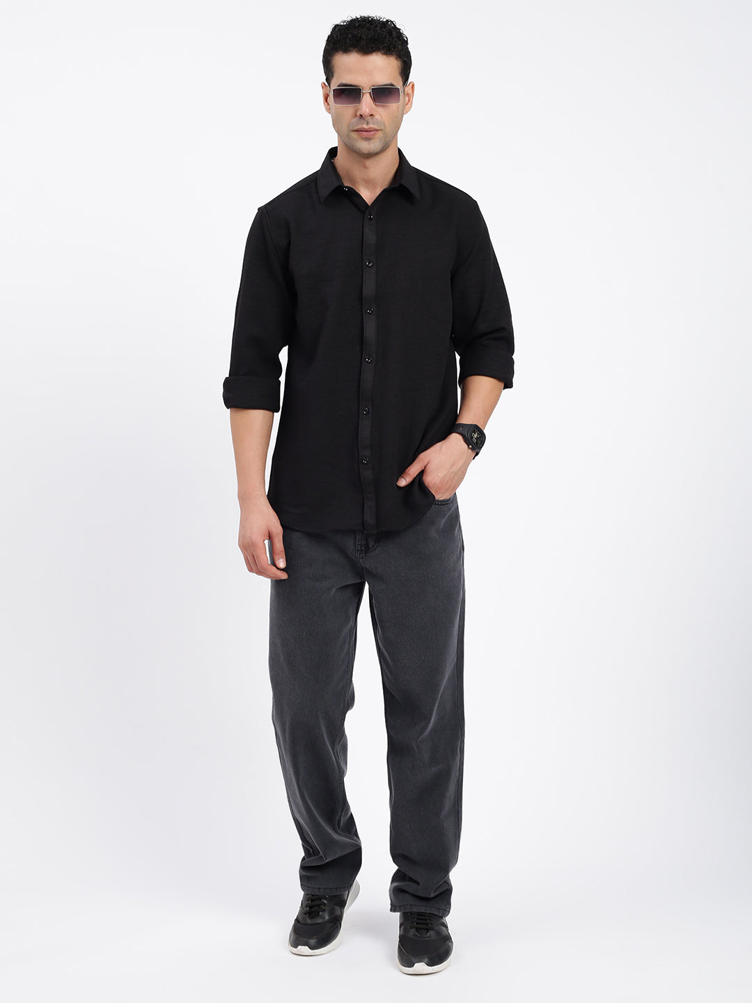 Men Solid Black Slim Fit Shirt