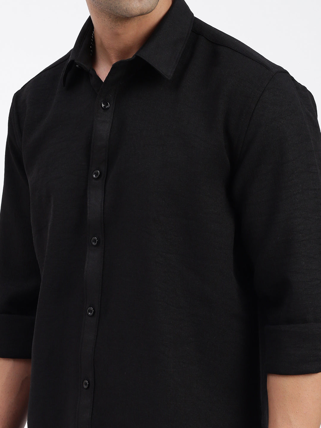 Men Solid Black Slim Fit Shirt