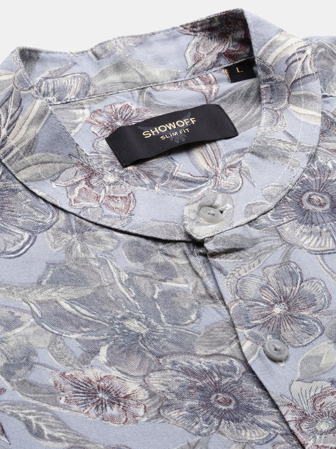 Men Grey Floral Slim Fit Shirt