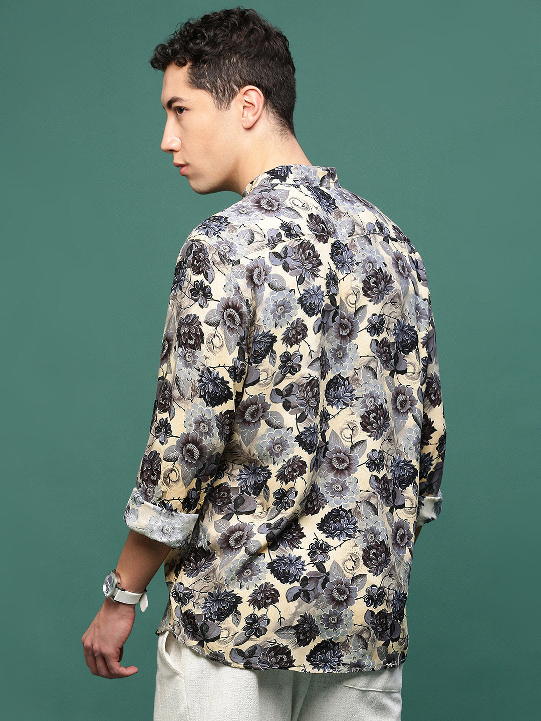 Men Charcoal Floral Slim Fit Shirt