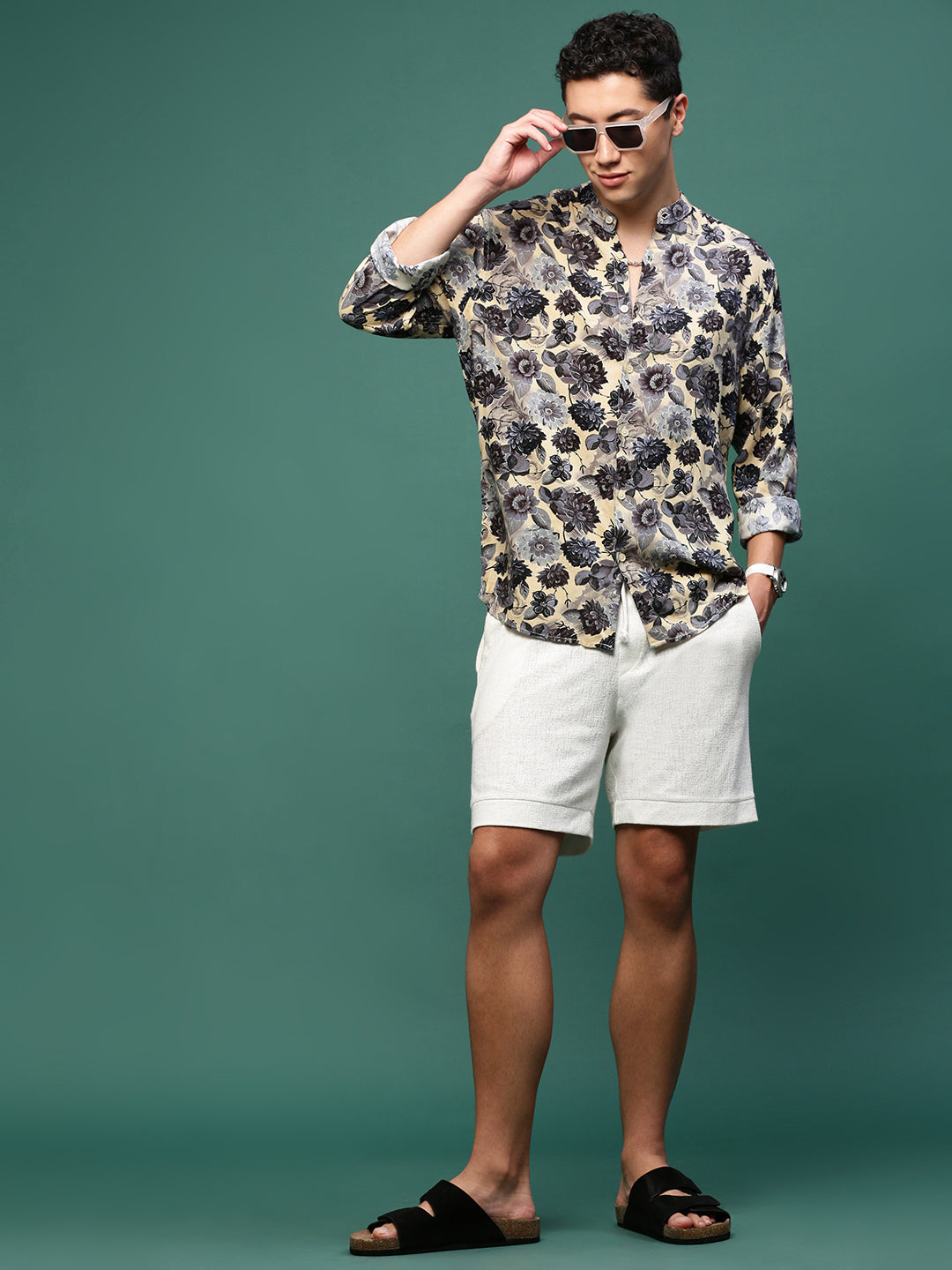 Men Charcoal Floral Slim Fit Shirt