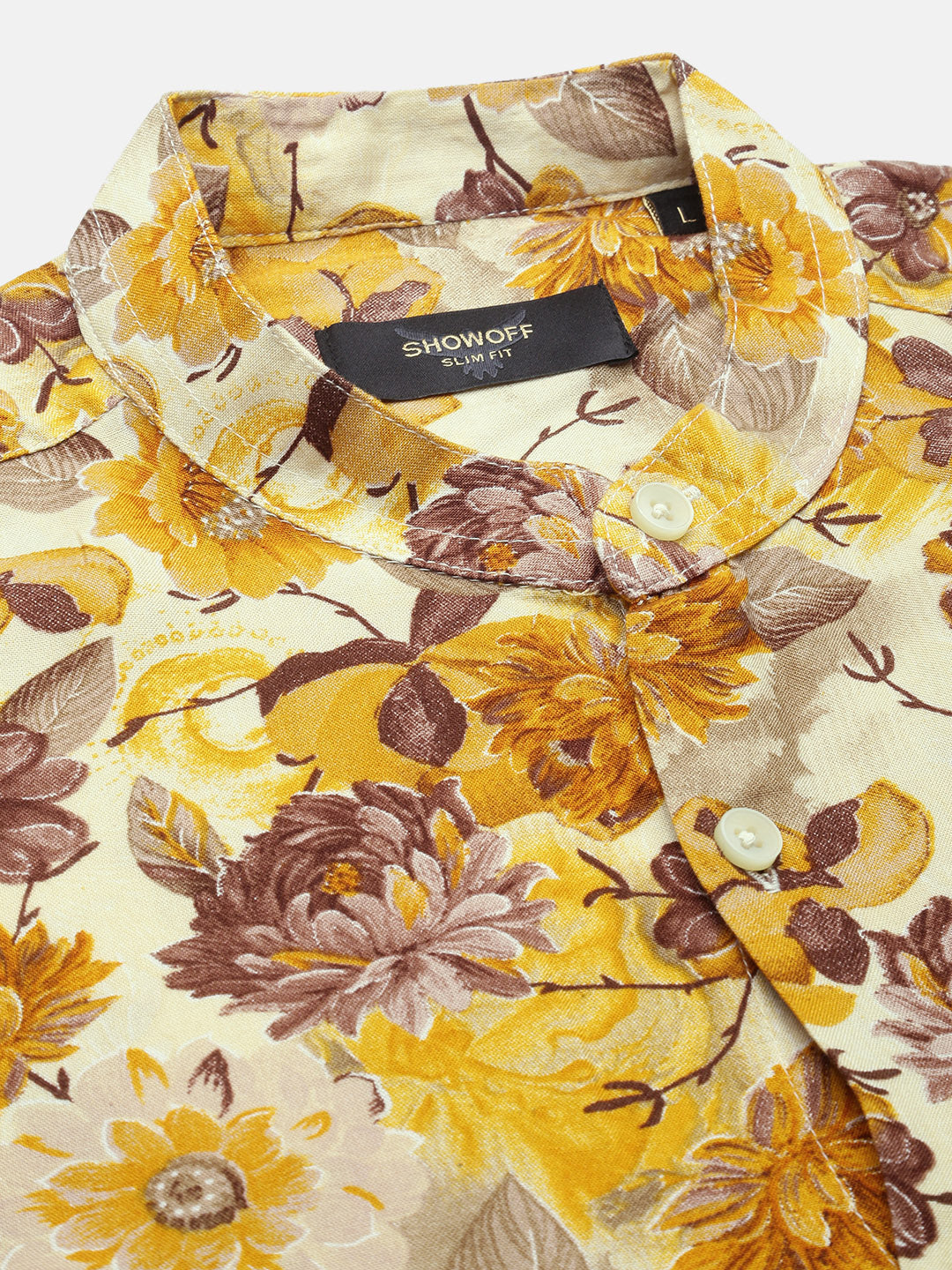 Men Orange Floral Slim Fit Shirt