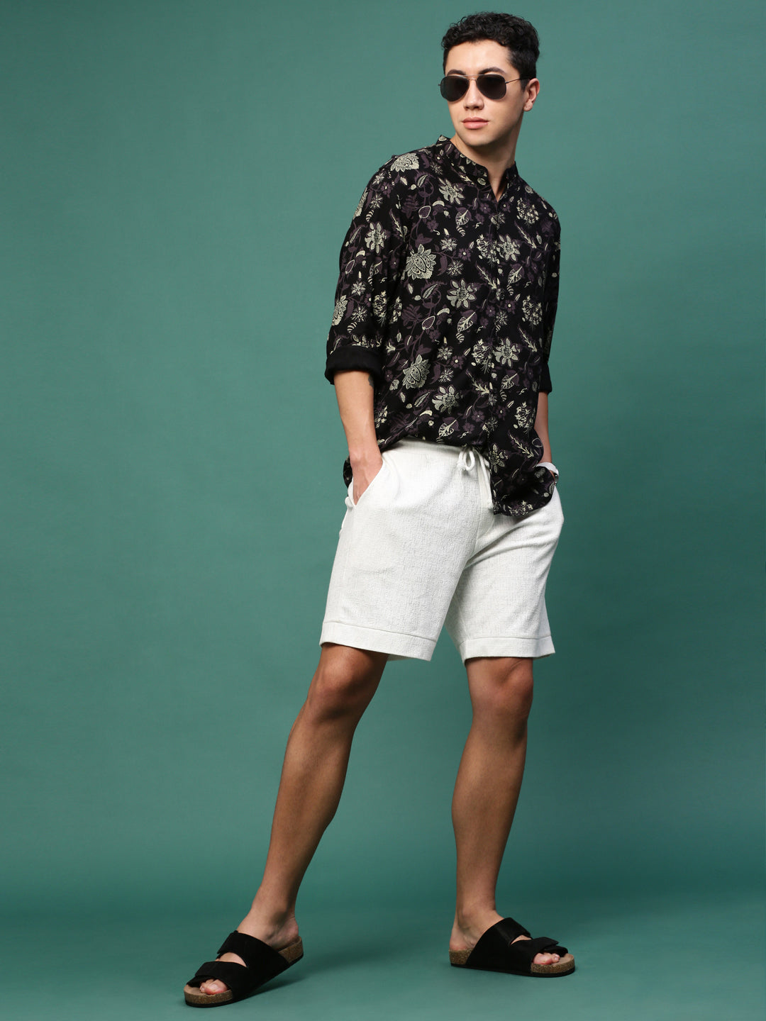 Men Black Floral Slim Fit Shirt