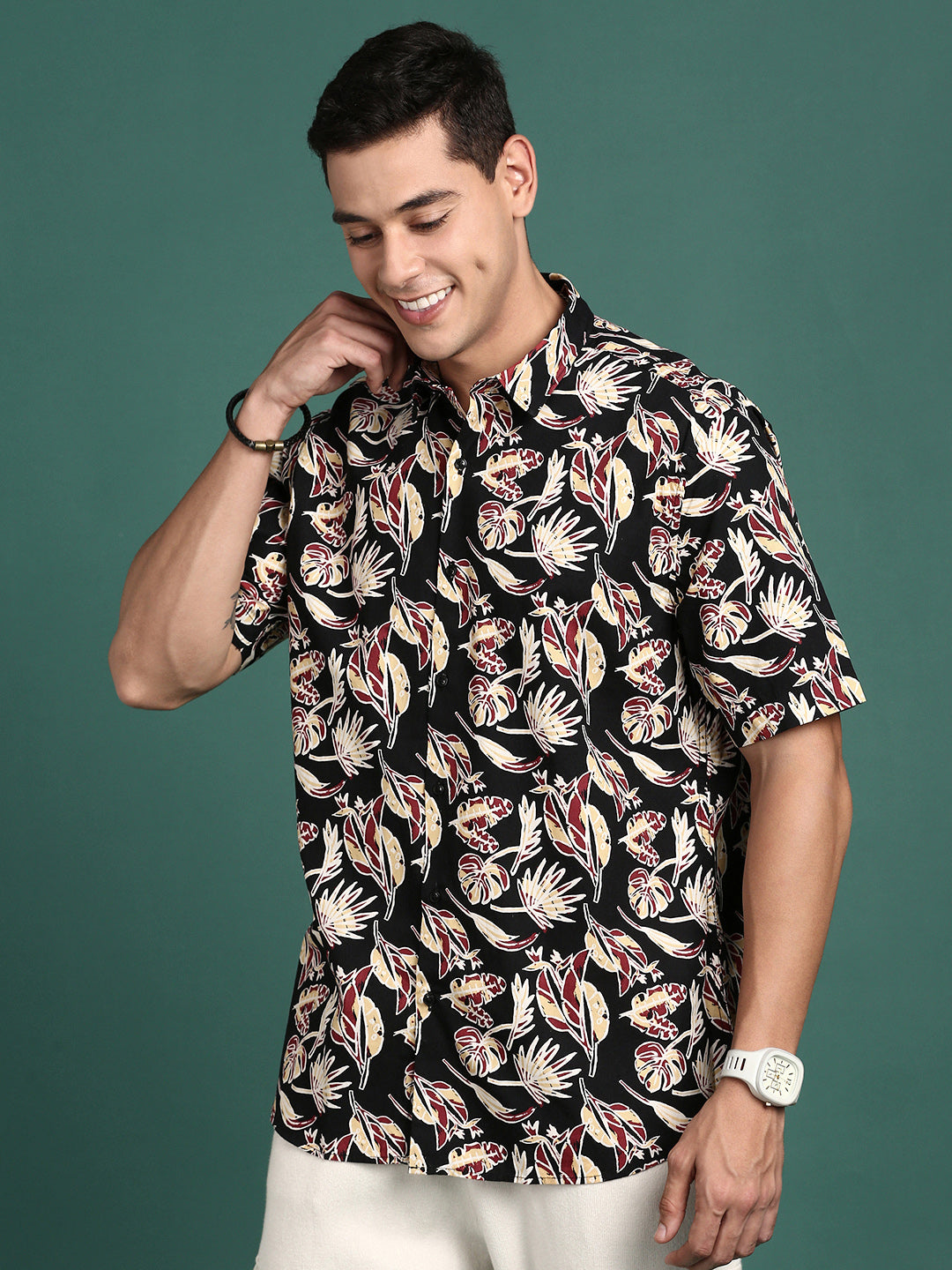 Men Floral Black Slim Fit Shirt