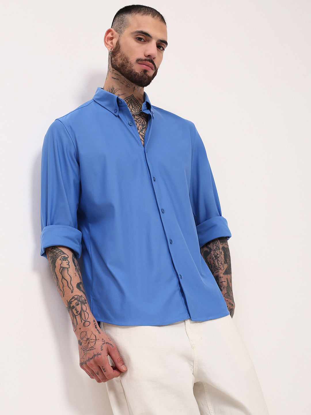 Men Blue Solid Slim Fit Shirt