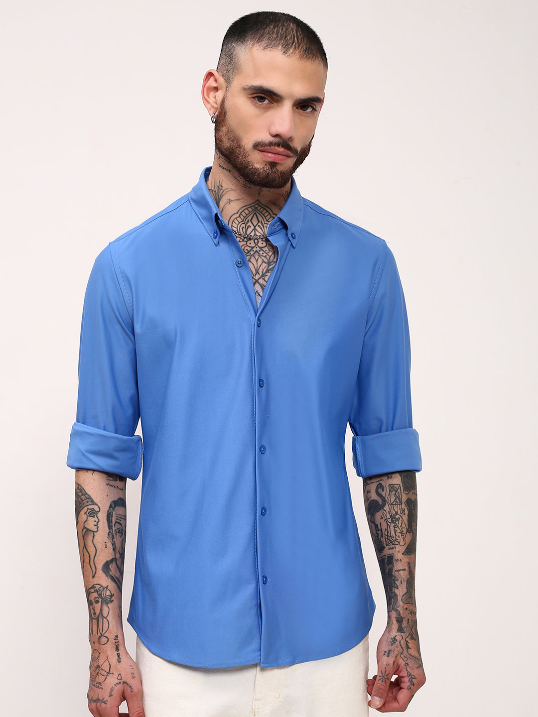 Men Blue Solid Slim Fit Shirt