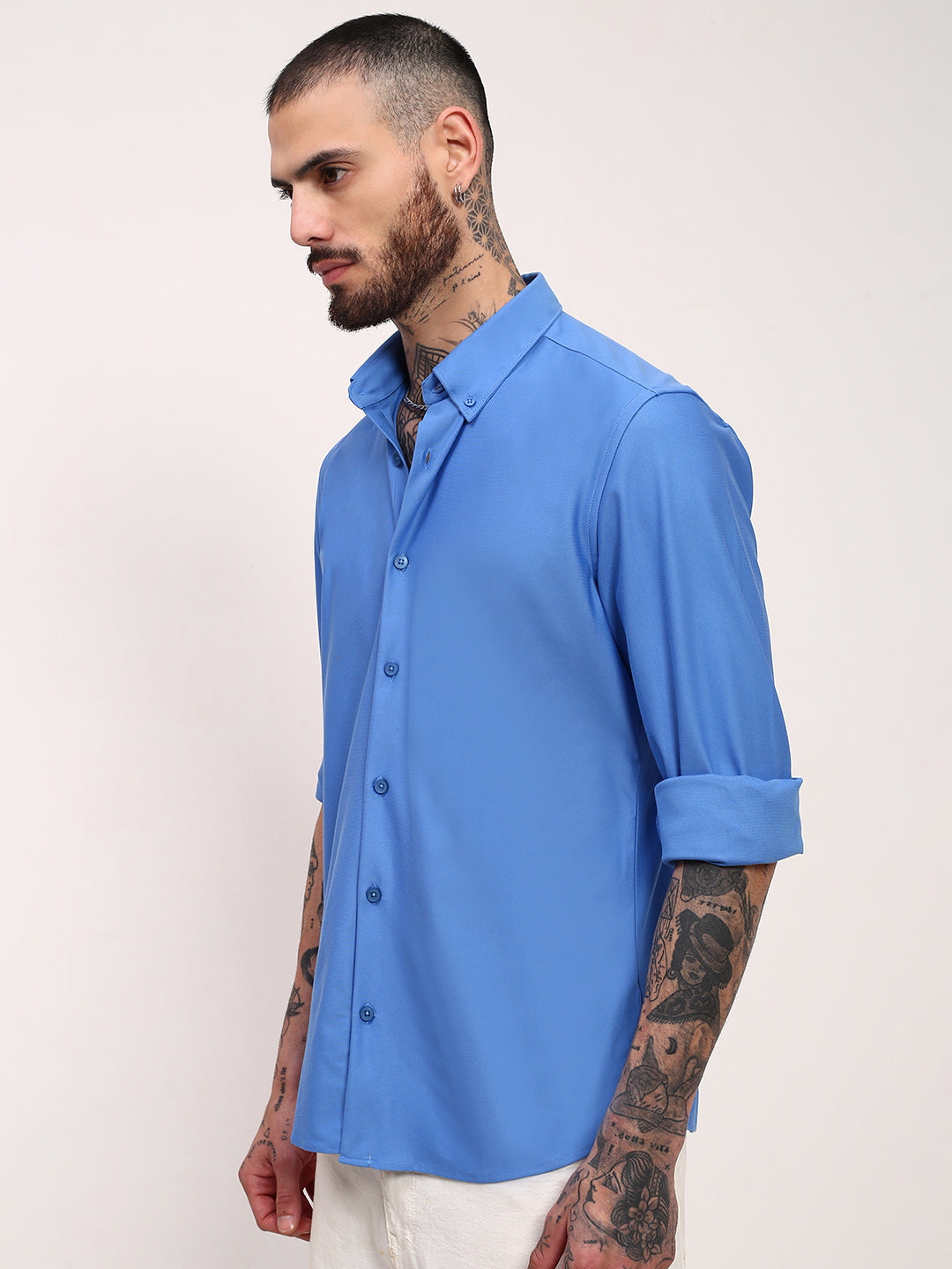 Men Blue Solid Slim Fit Shirt