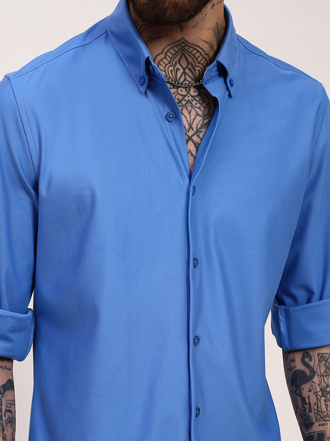 Men Blue Solid Slim Fit Shirt