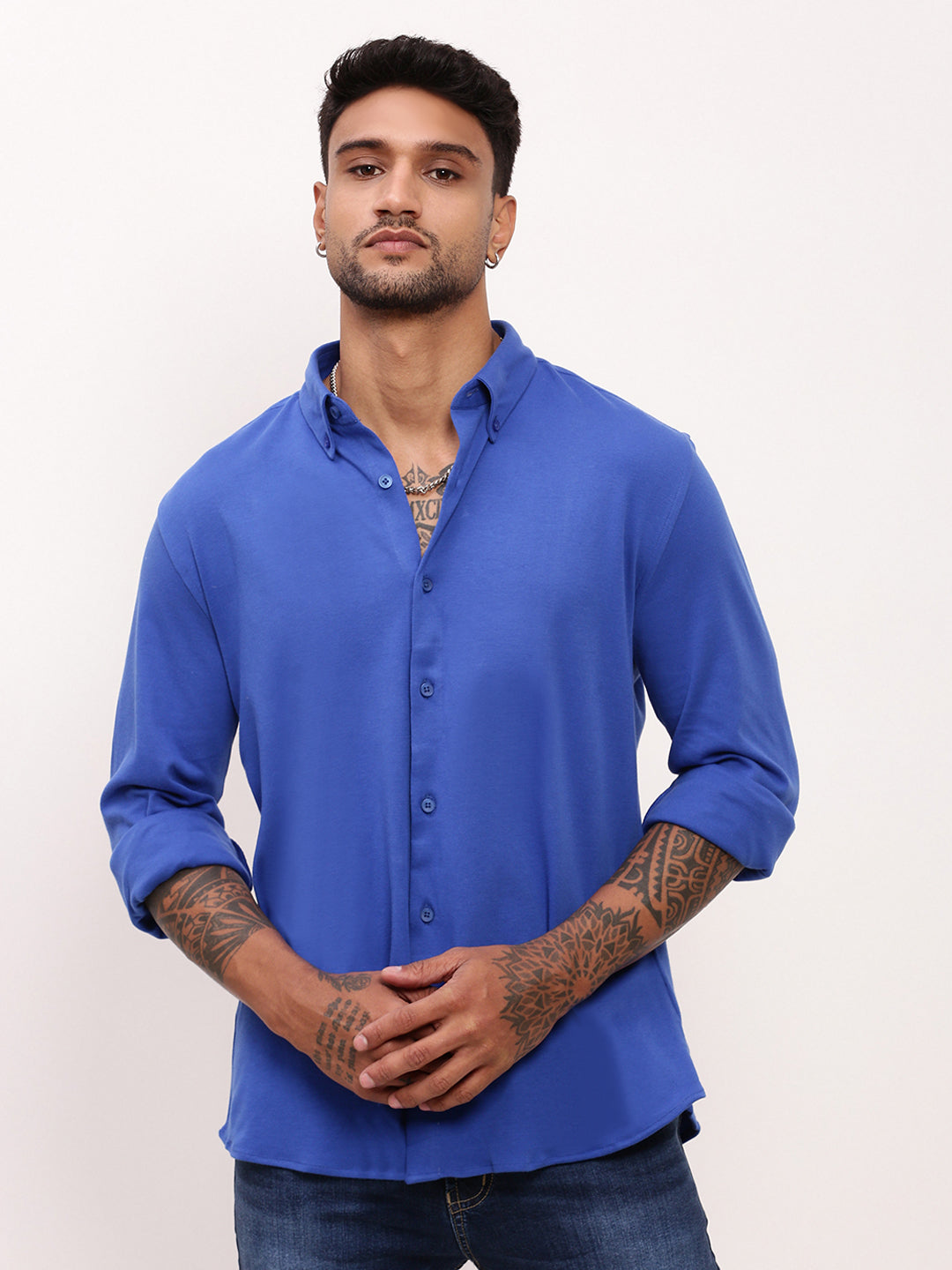 Men Blue Solid Slim Fit Shirt