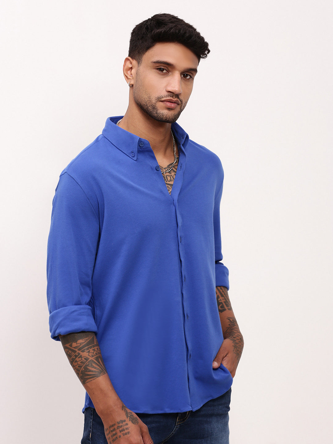 Men Blue Solid Slim Fit Shirt