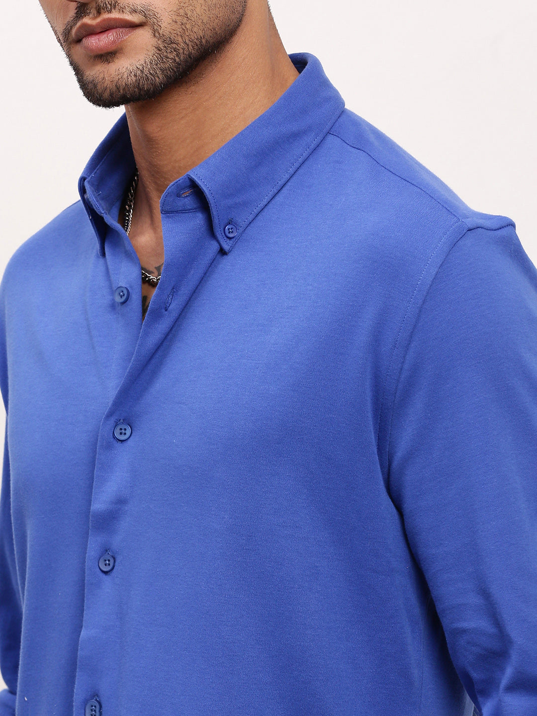 Men Blue Solid Slim Fit Shirt