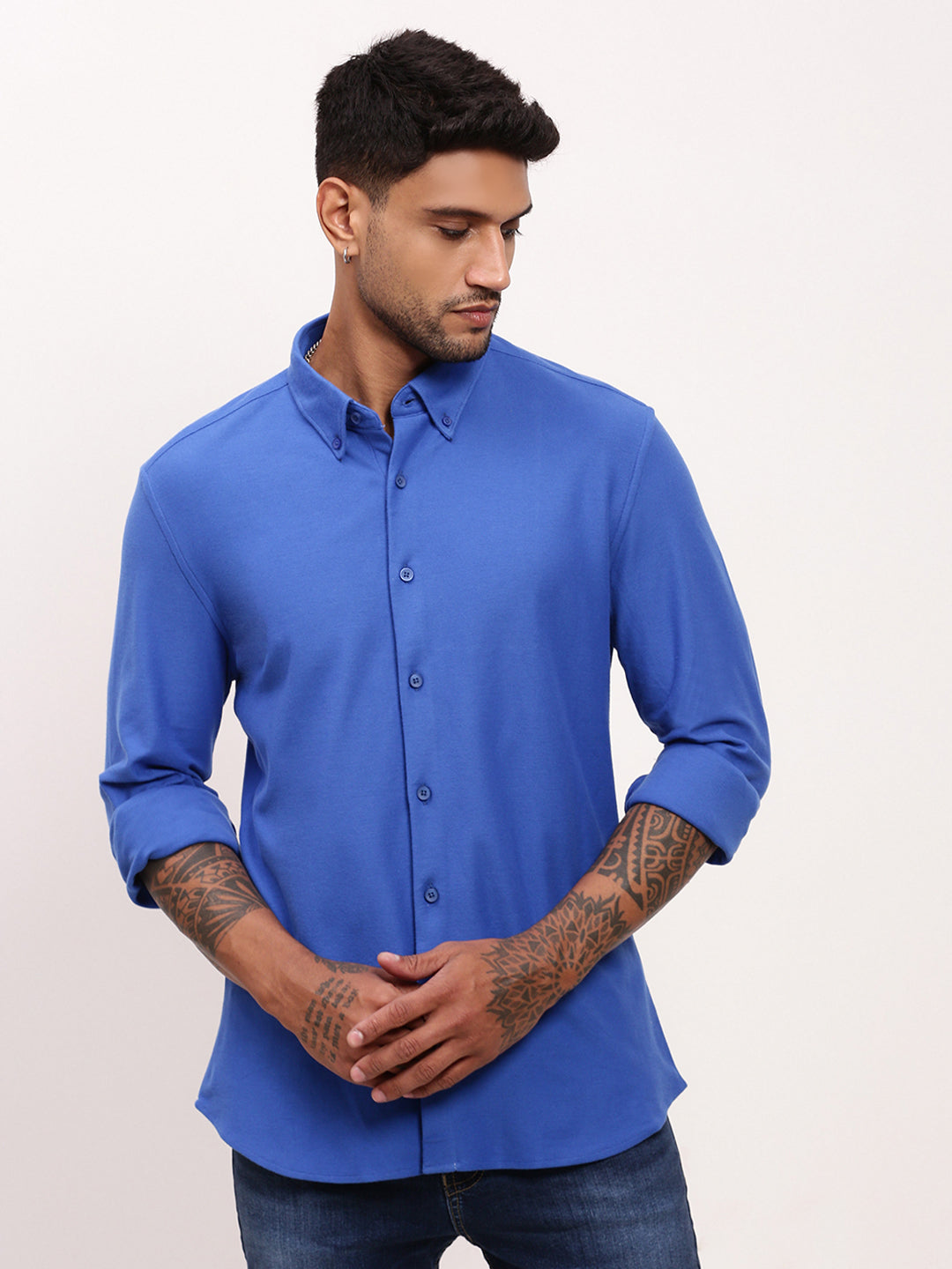 Men Blue Solid Slim Fit Shirt