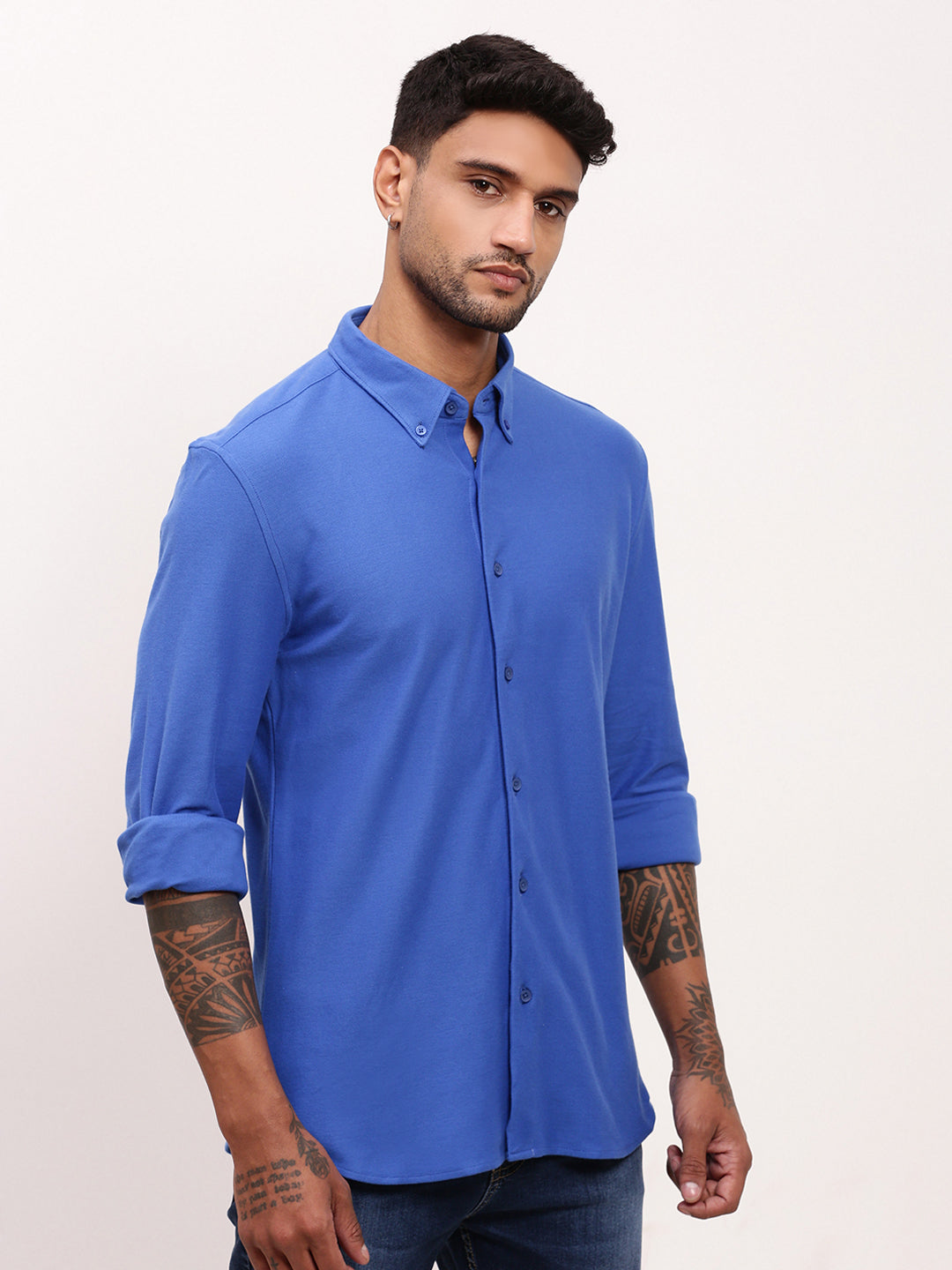 Men Blue Solid Slim Fit Shirt