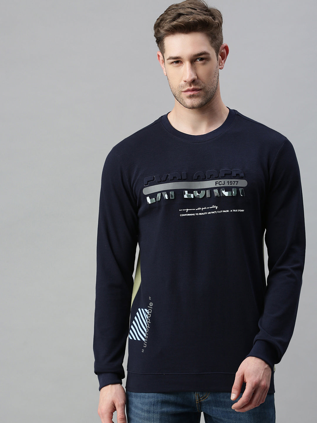 Men Printed Navy Blue Sweatshirt