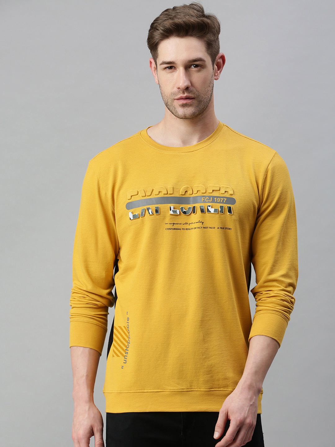 Men Solid Yellow Sweatshirt