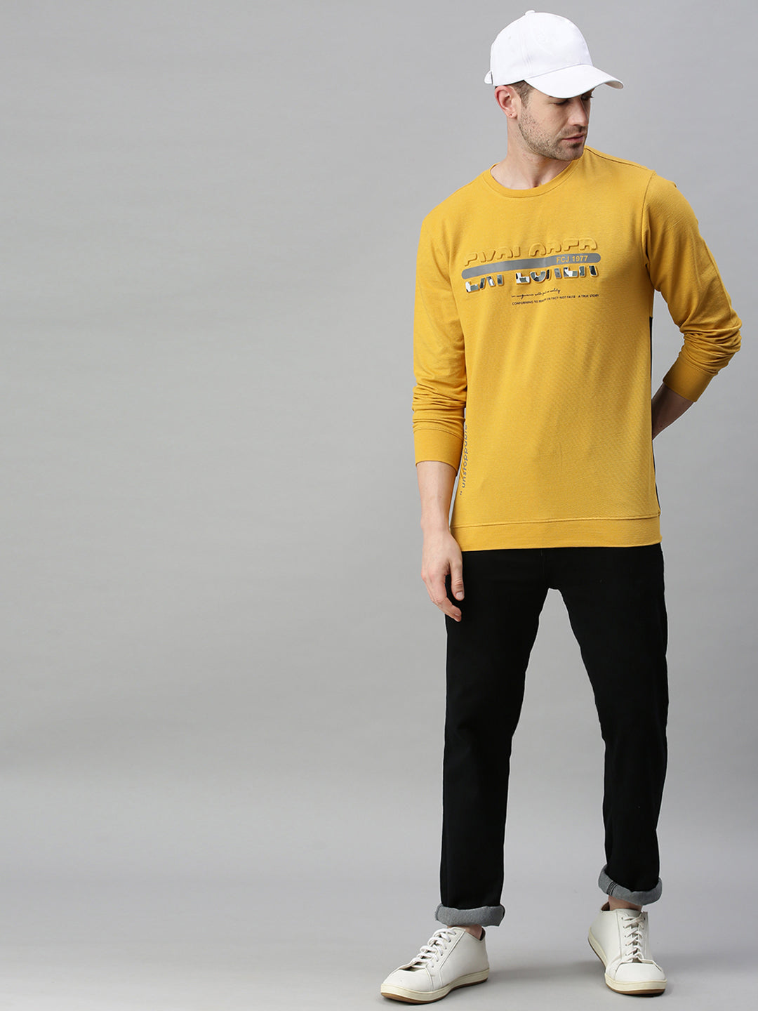 Men Solid Yellow Sweatshirt