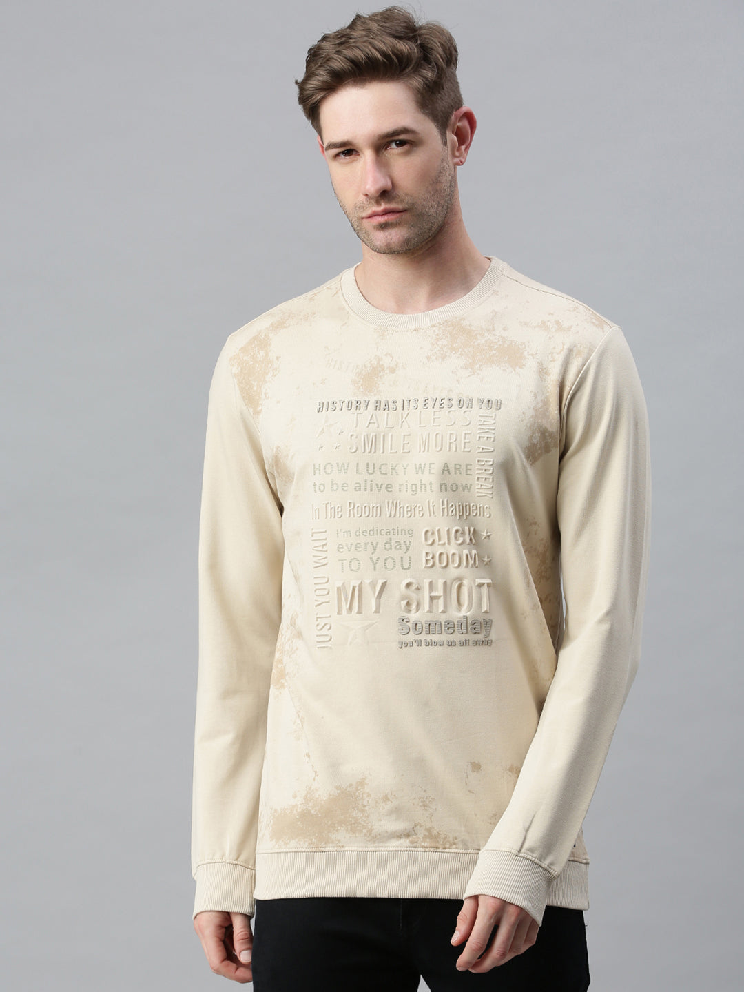 Men Printed Beige Sweatshirt