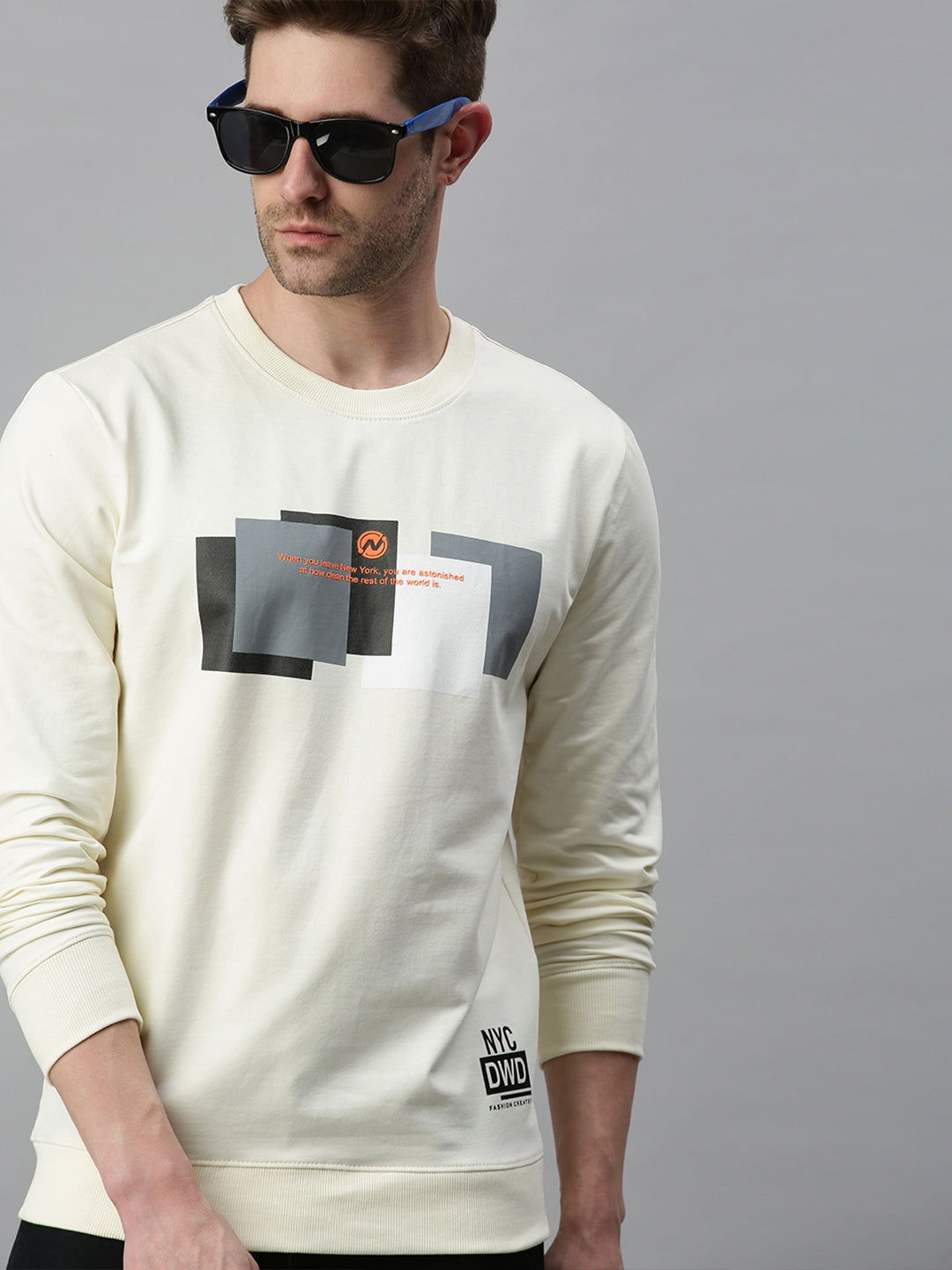 Men Striped Cream Sweatshirt