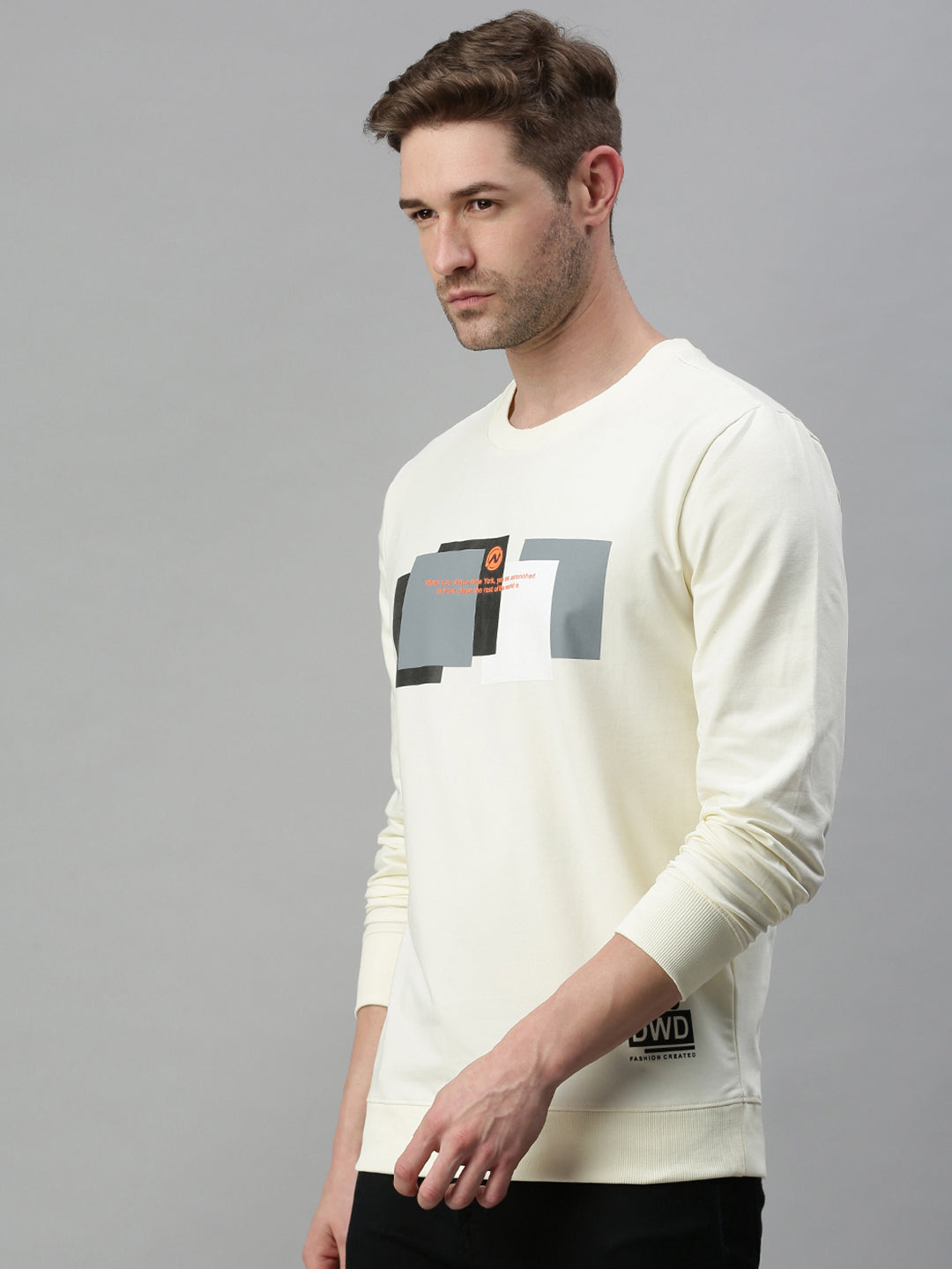 Men Striped Cream Sweatshirt