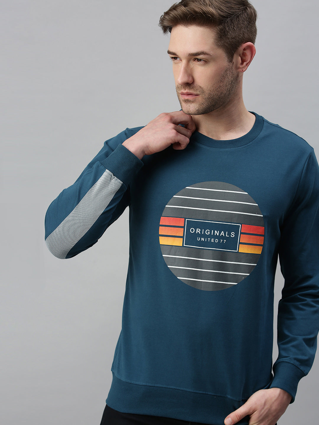 Men Printed Blue Sweatshirt