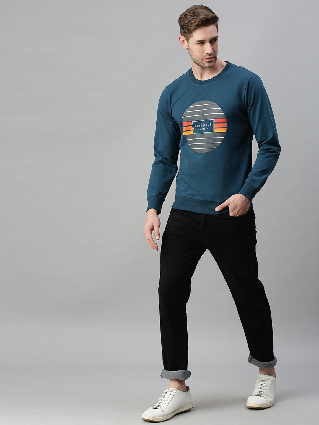 Men Printed Blue Sweatshirt