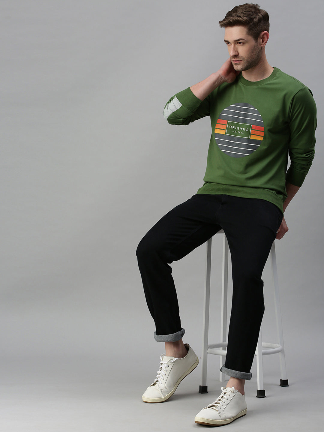 Men Printed Green Sweatshirt