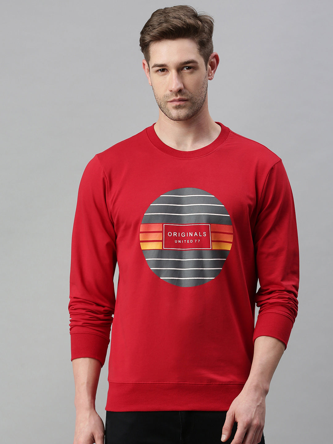 Men Solid Red Sweatshirt