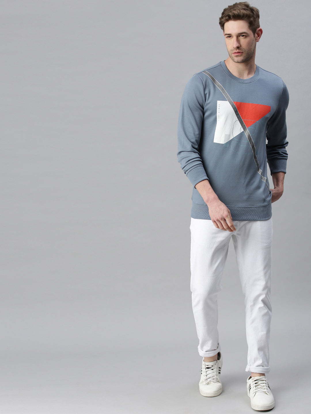 Men Graphic Blue Sweatshirt