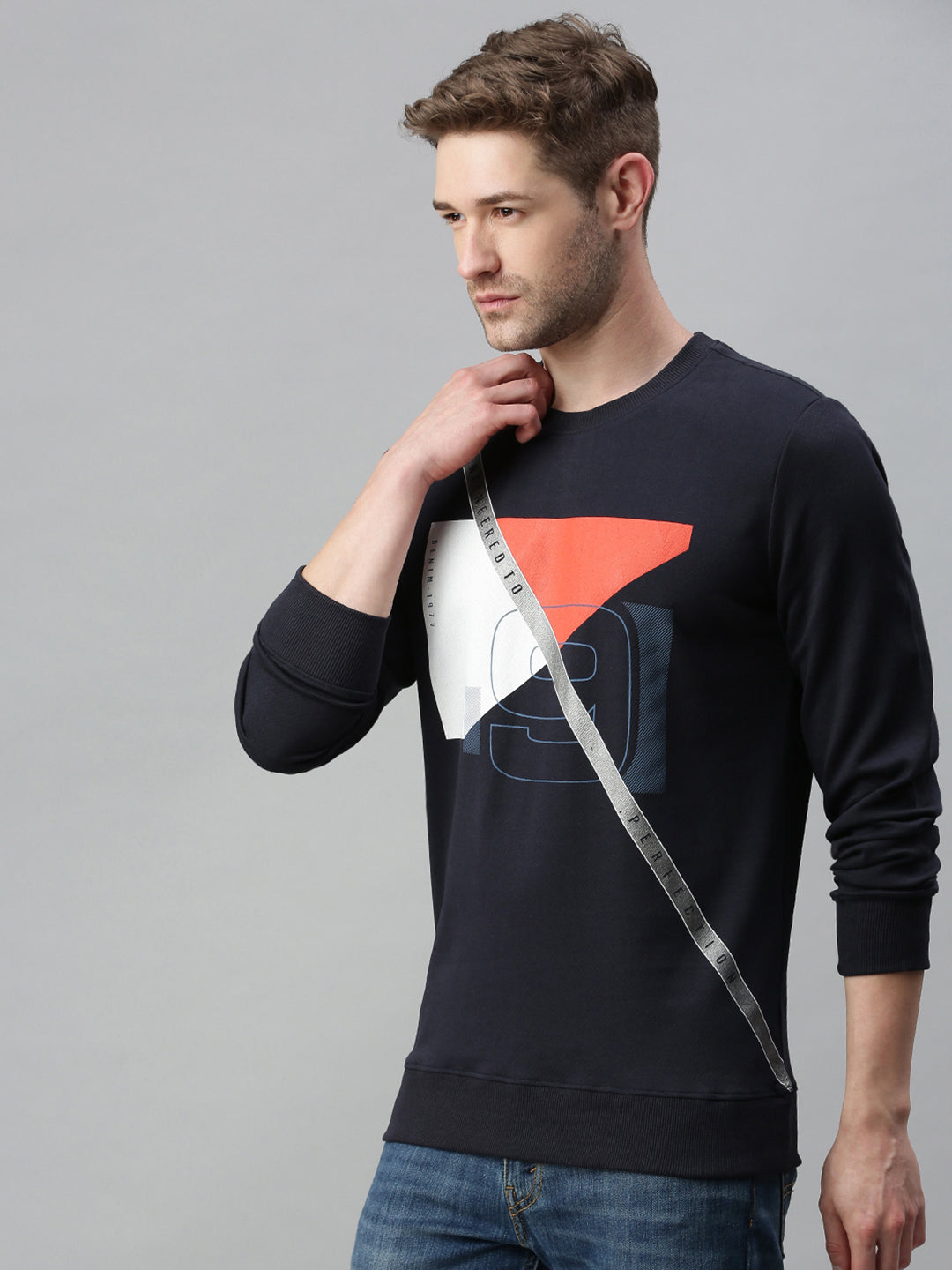 Men Printed Navy Blue Sweatshirt