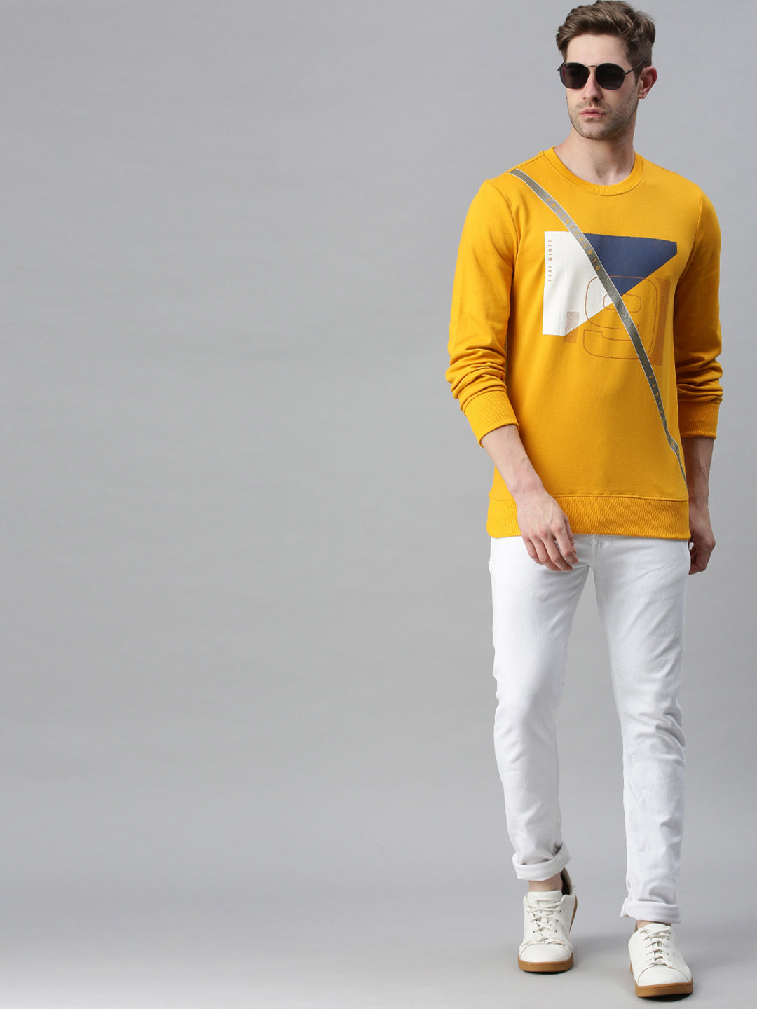 Men Printed Yellow Sweatshirt