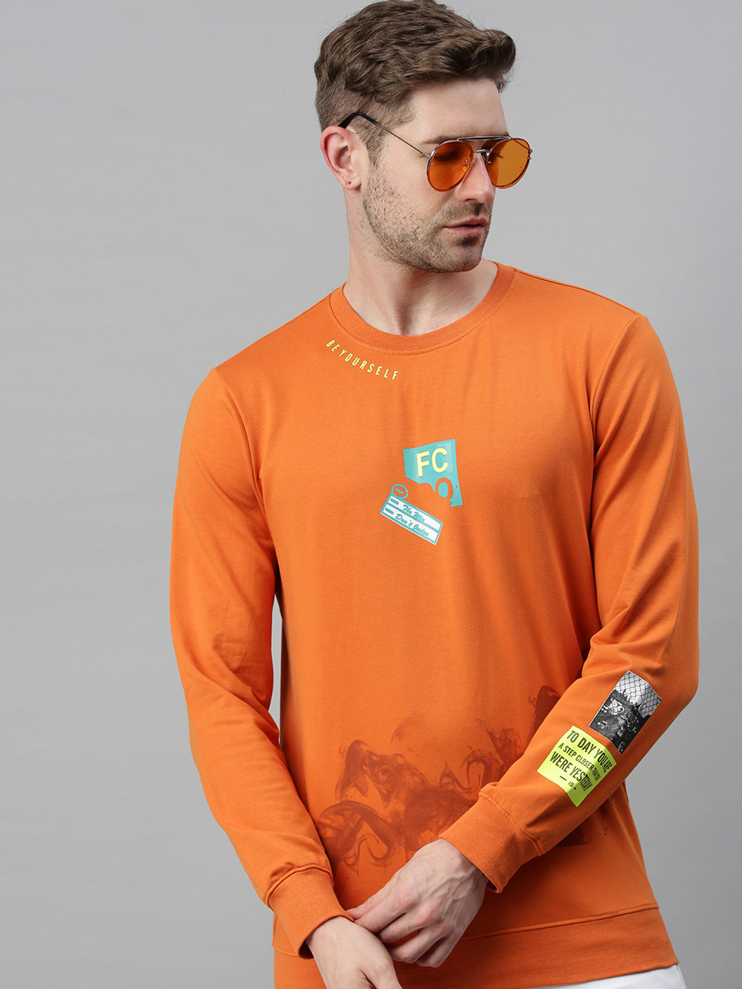 Men Solid Orange Sweatshirt