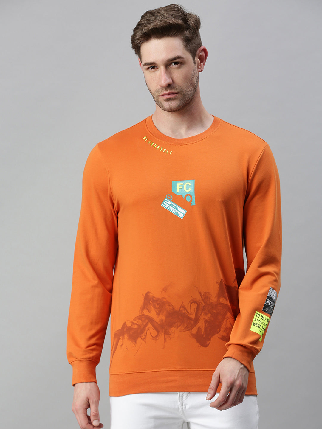 Men Solid Orange Sweatshirt